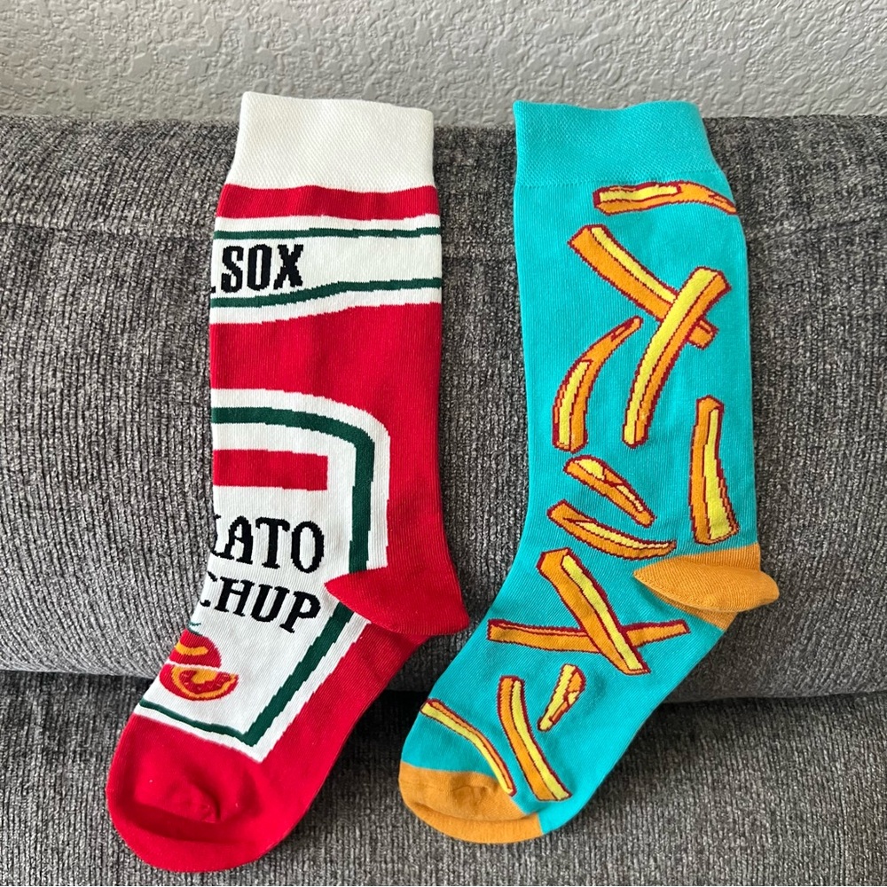 🍟 New! Fun Ketchup & French Fries Unisex Combed Cotton Novelty Socks